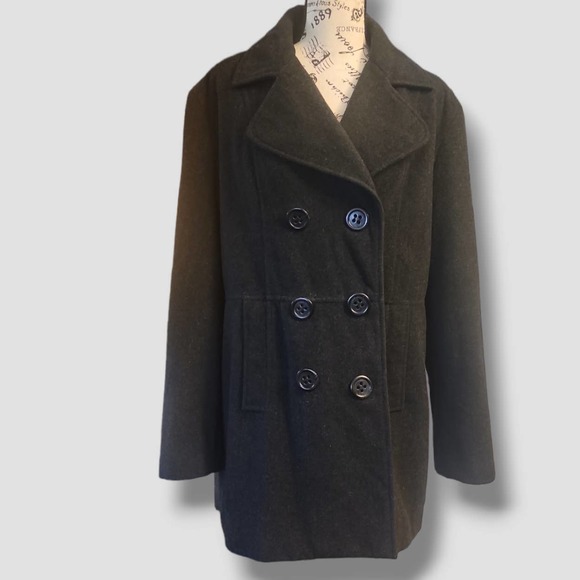 Vtg Esprit double breasted Wool Peacoat charcoal sz XL‎ y2k - Picture 4 of 8